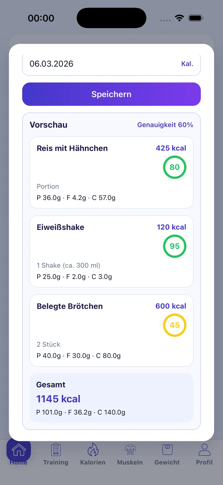 Kalorien Vorschau in Ready2Fitness
