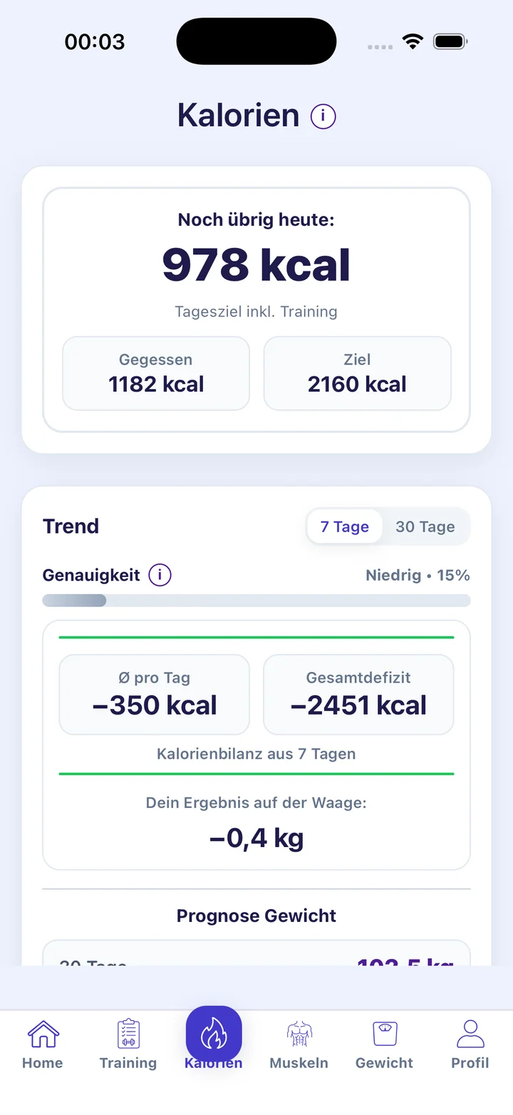 Ready2Fitness Kalorien Dashboard