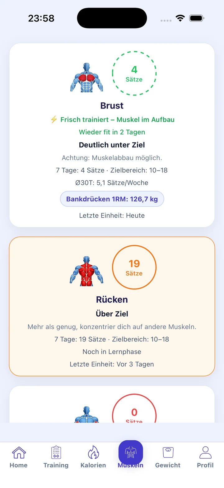 Ready2Fitness Muskel Dashboard